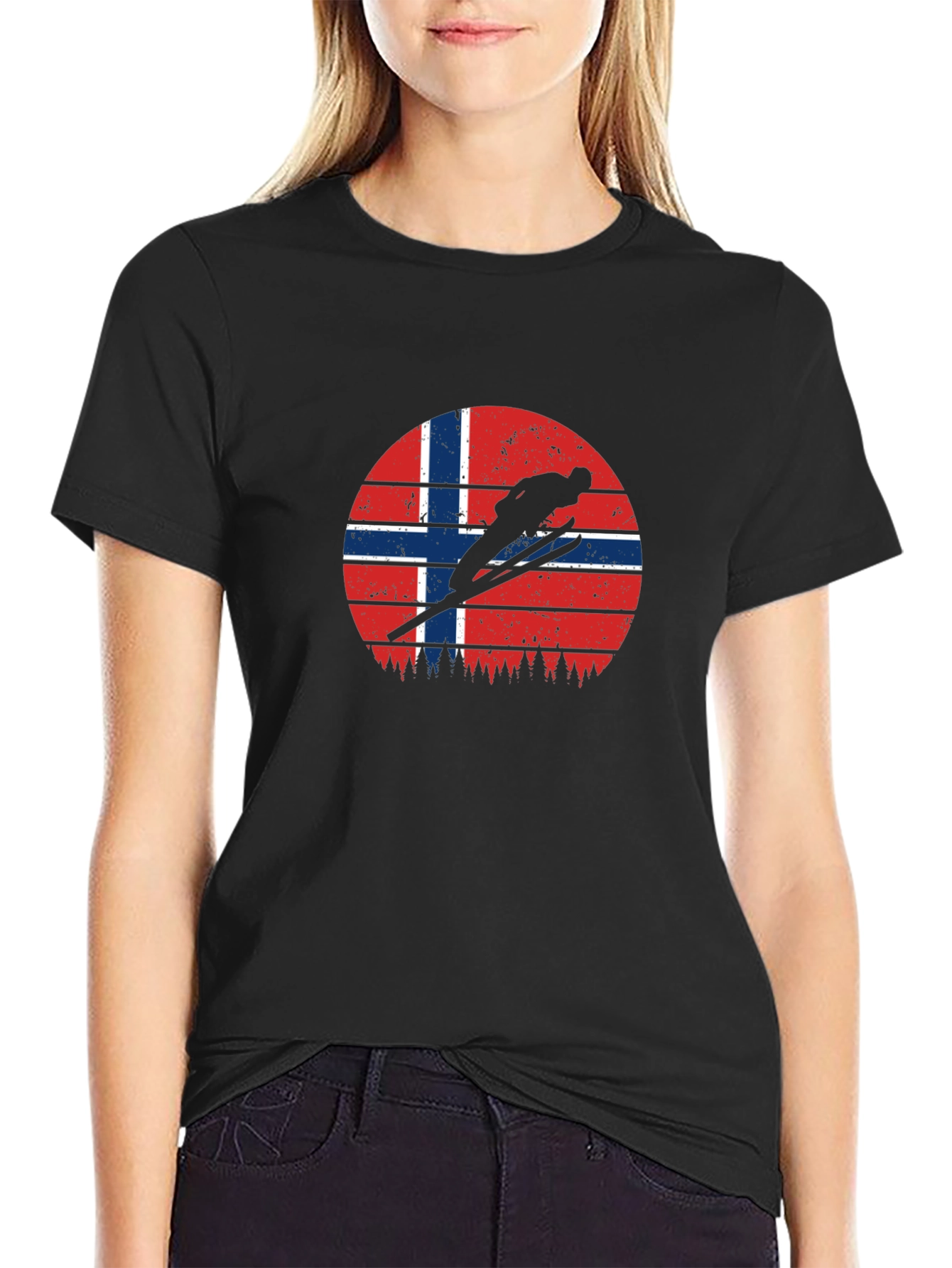 Norway Flag Ski Jumper Black T-Shirt