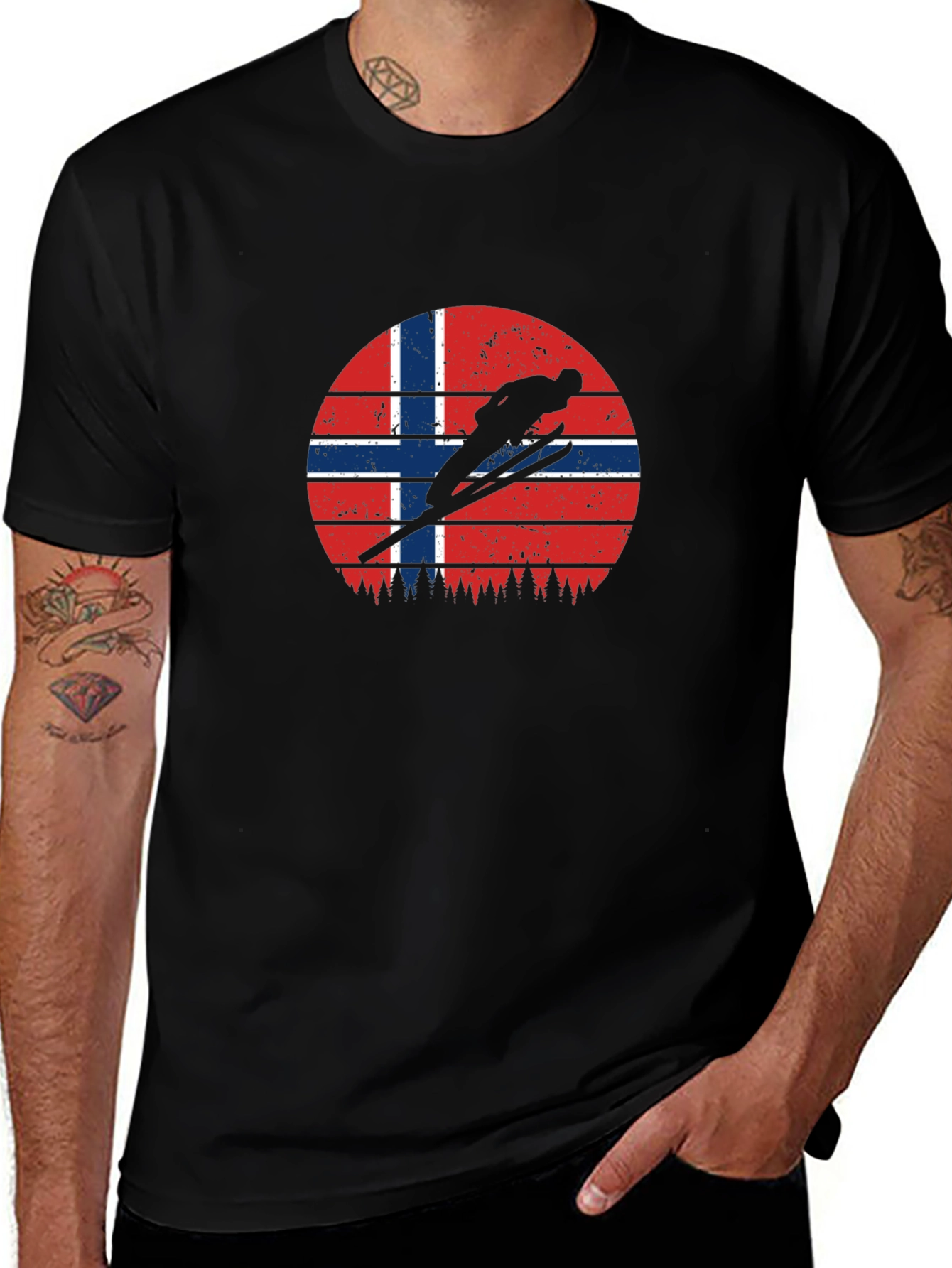 Norway Flag Ski Jumper Black T-Shirt