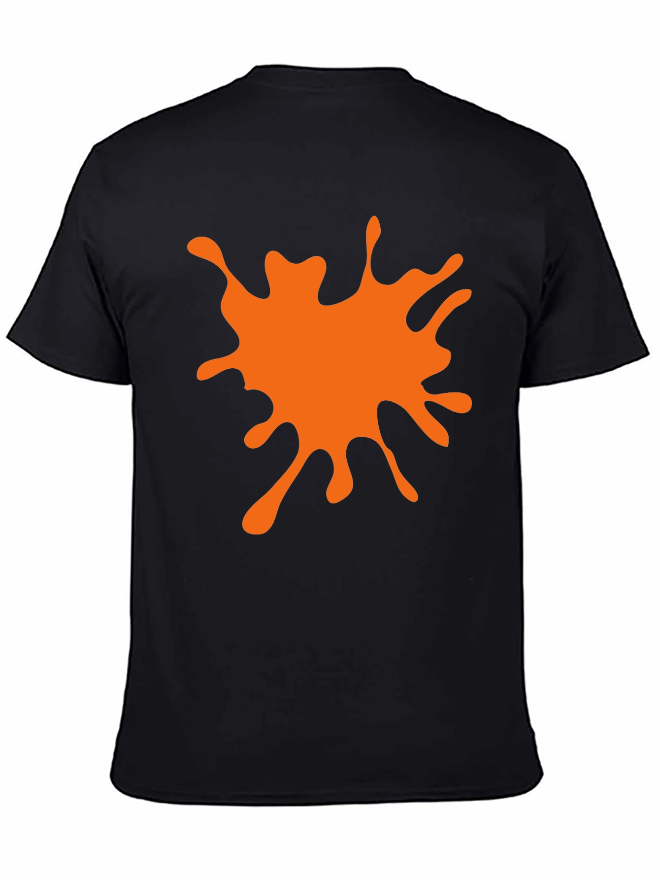 Black T-Shirt with Orange Paint Splatter Graphic