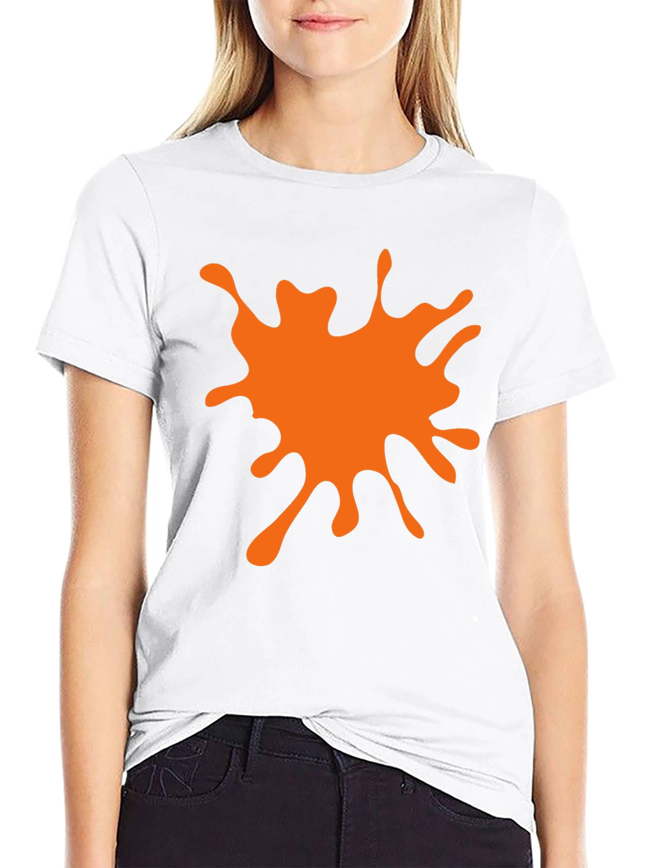 Black T-Shirt with Orange Paint Splatter Graphic