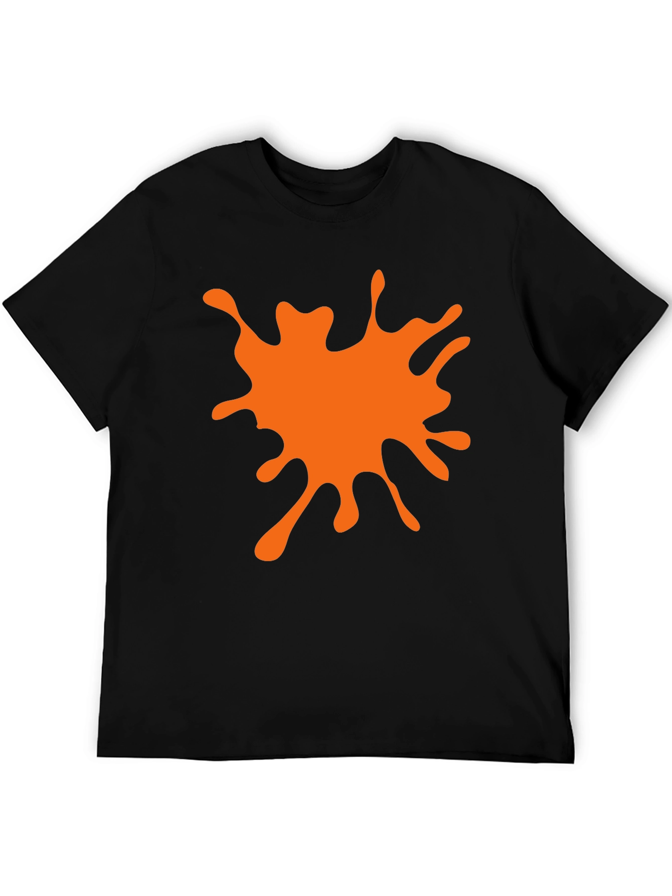 Black T-Shirt with Orange Paint Splatter Graphic