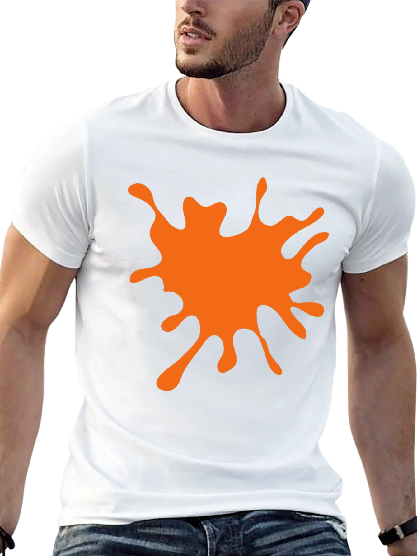 Black T-Shirt with Orange Paint Splatter Graphic