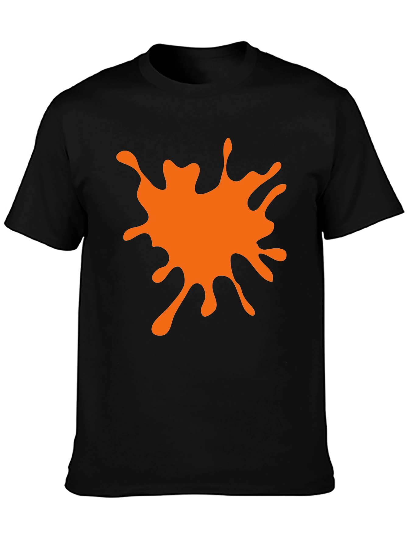 Black T-Shirt with Orange Paint Splatter Graphic