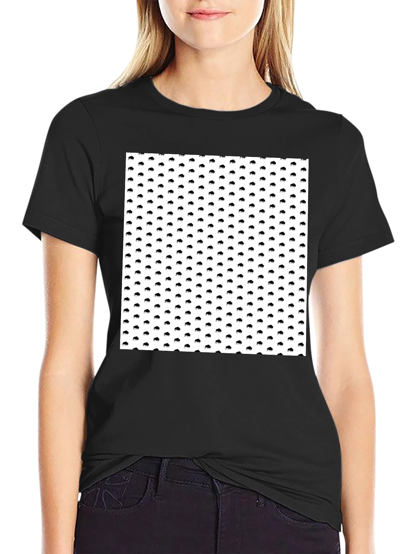 Modern Buffalo Print Black T-Shirt