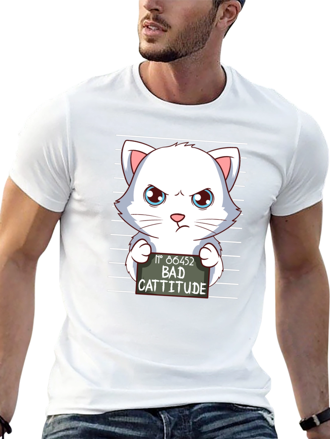 Bad Cattitude T-Shirt Funny Cat Mugshot Tee