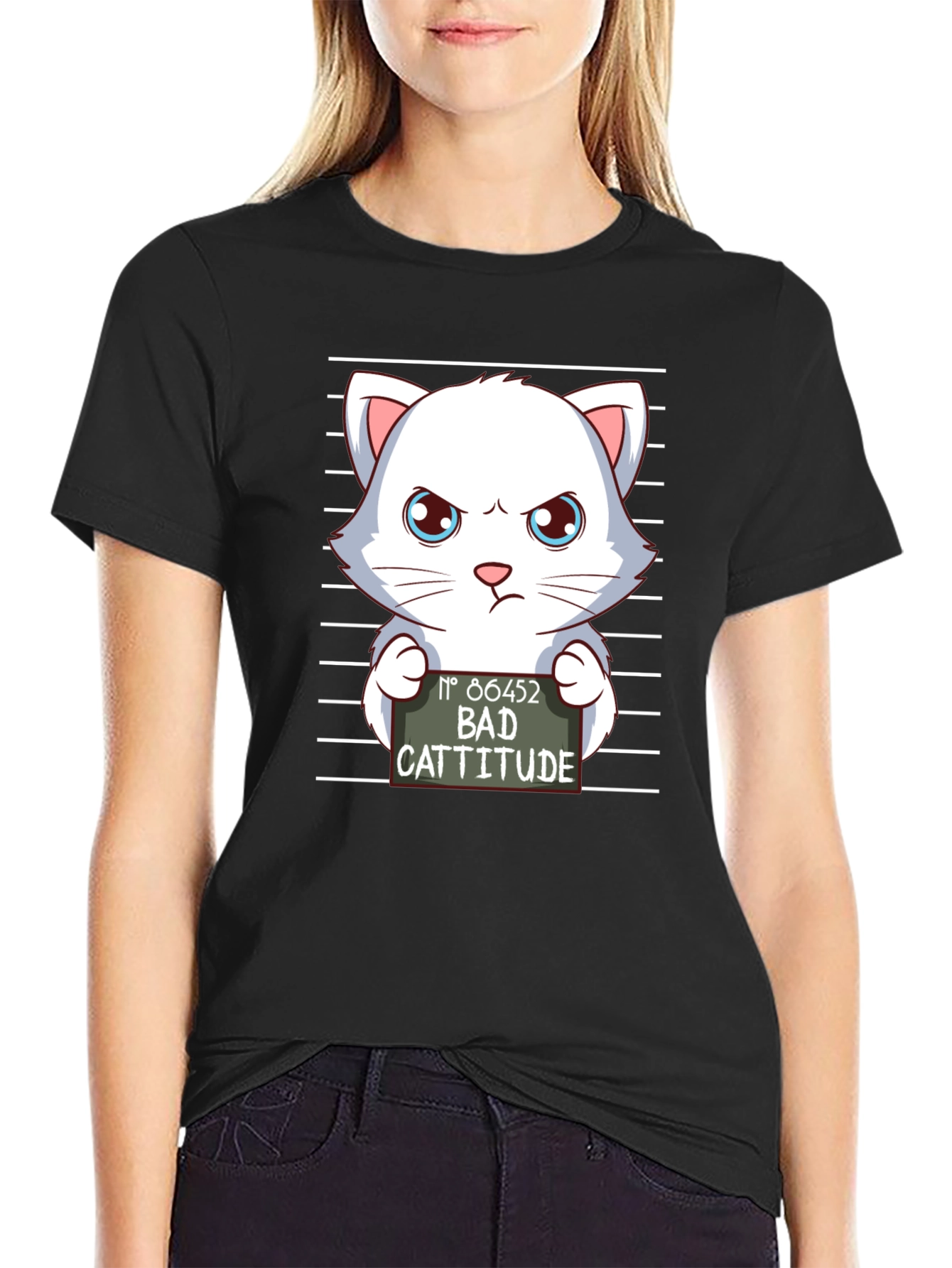 Bad Cattitude T-Shirt Funny Cat Mugshot Tee