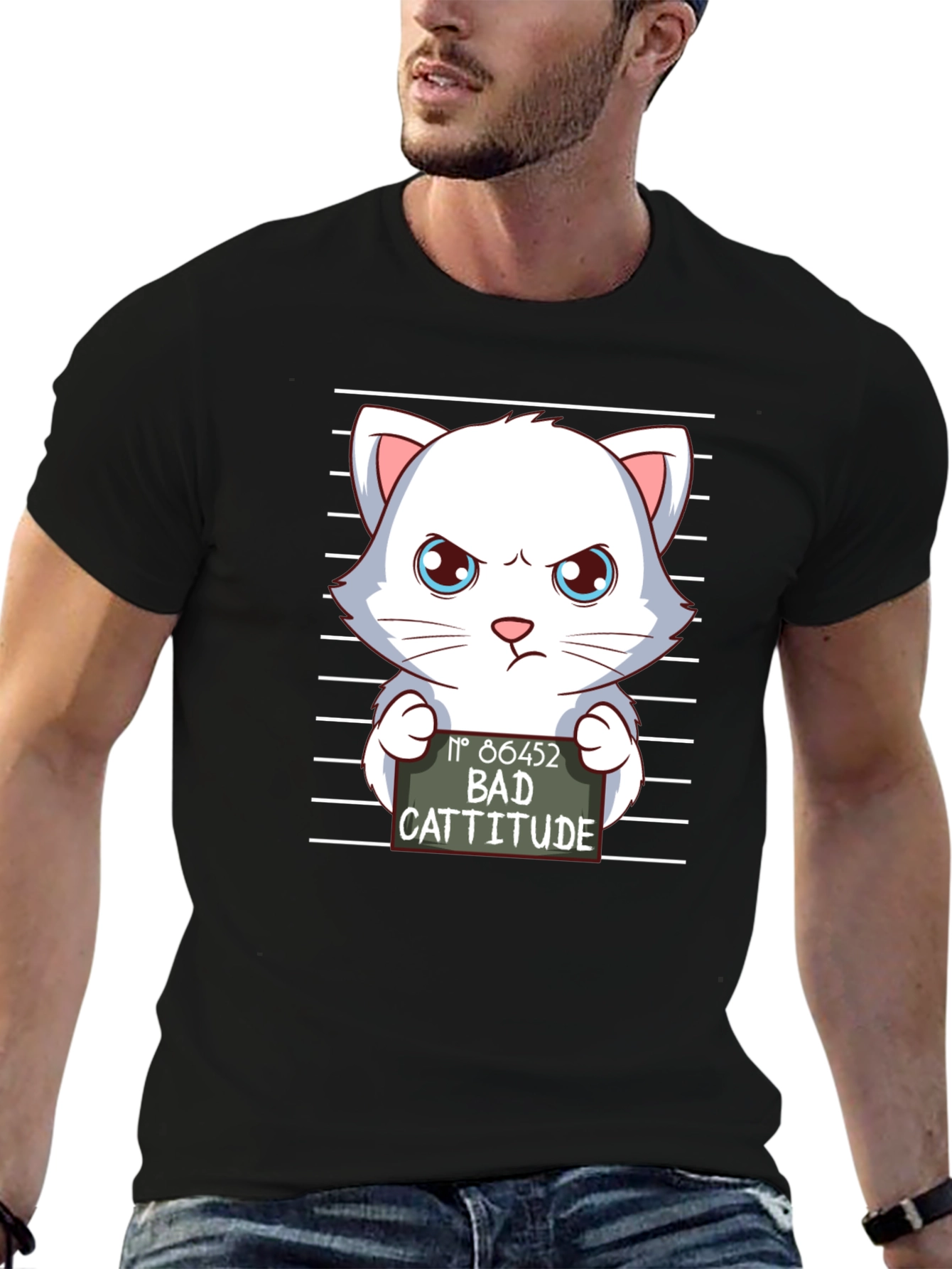 Bad Cattitude T-Shirt Funny Cat Mugshot Tee