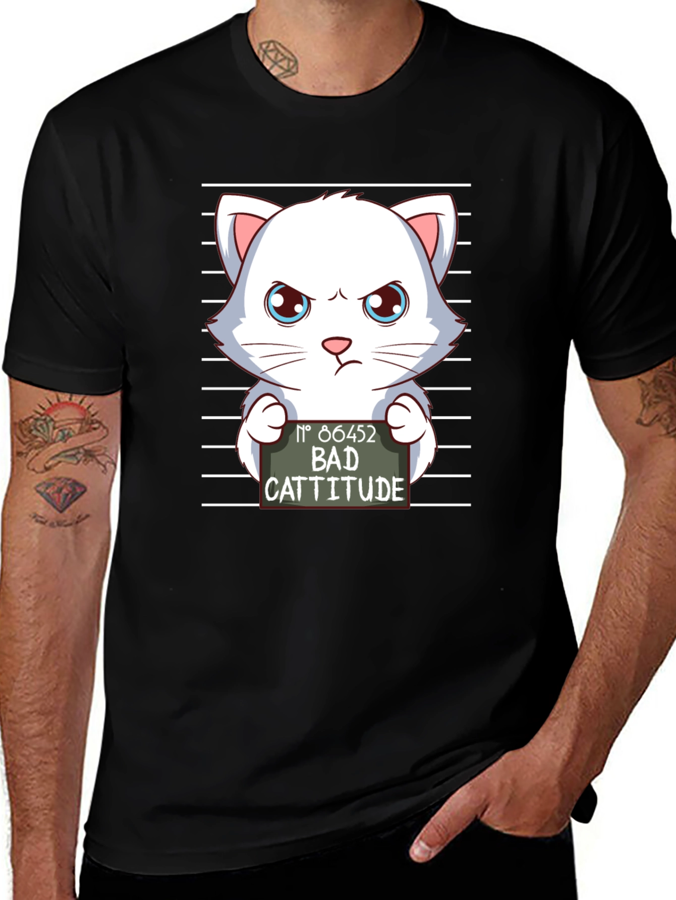 Bad Cattitude T-Shirt Funny Cat Mugshot Tee