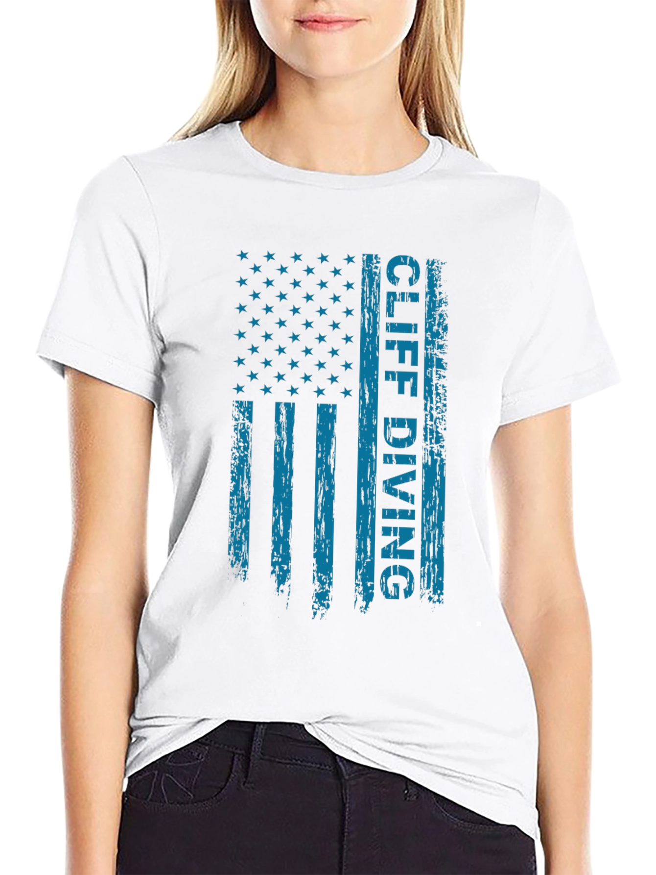 Cliff Diving USA Flag Graphic Tee - Patriotic Design