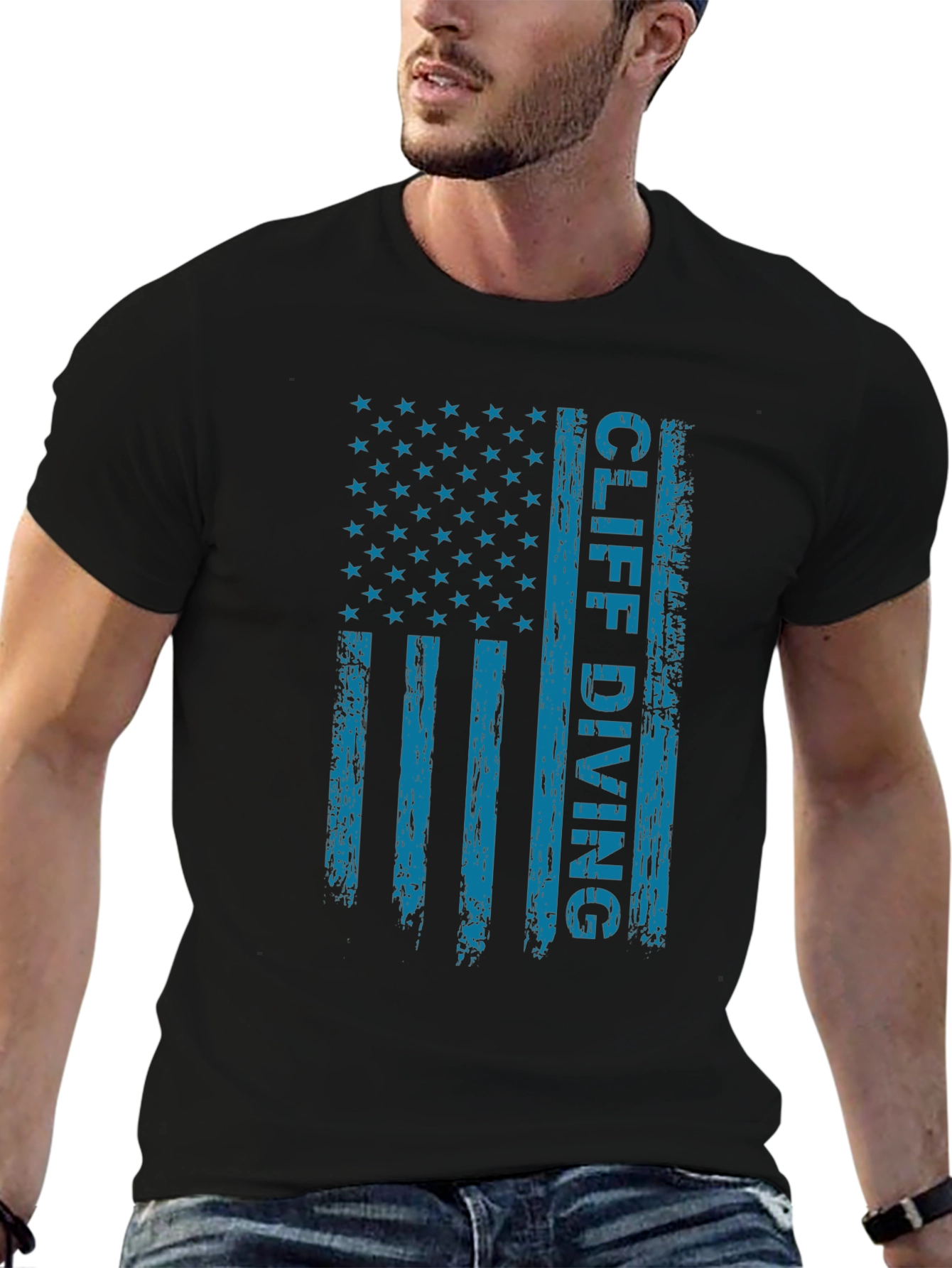 Cliff Diving USA Flag Graphic Tee - Patriotic Design