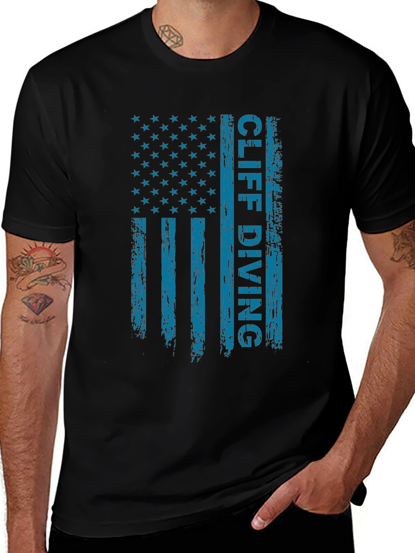 Cliff Diving USA Flag Graphic Tee - Patriotic Design