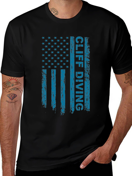 Cliff Diving USA Flag Graphic Tee - Patriotic Design