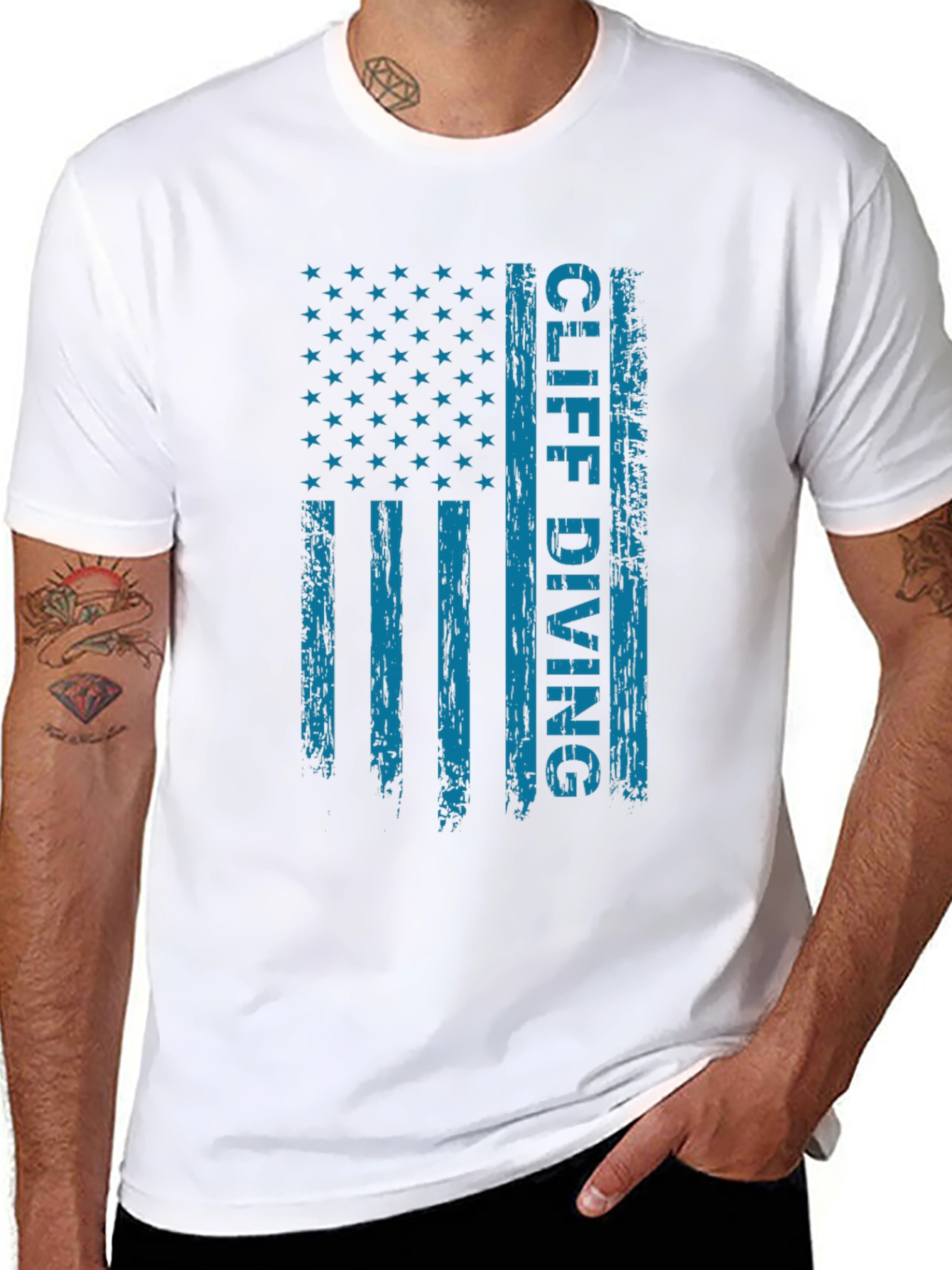 Cliff Diving USA Flag Graphic Tee - Patriotic Design