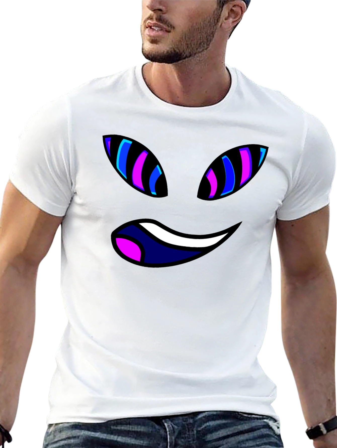 Black Tee with Trippy Cartoon Face Graphic