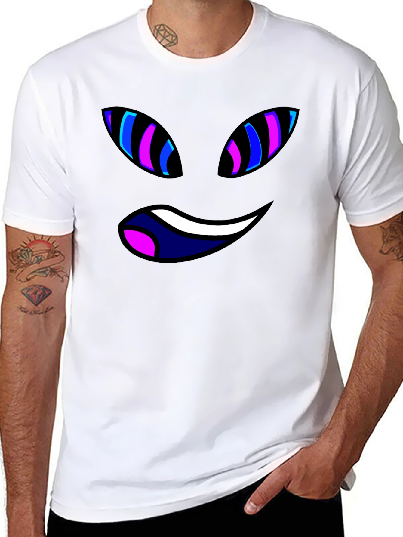 Black Tee with Trippy Cartoon Face Graphic