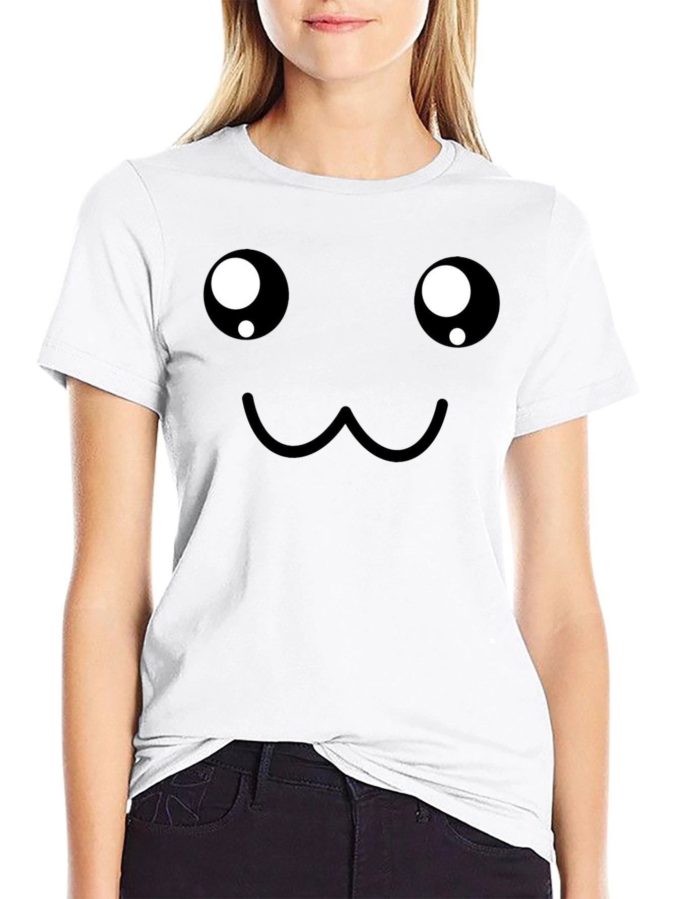Cute Face Graphic Black T-Shirt
