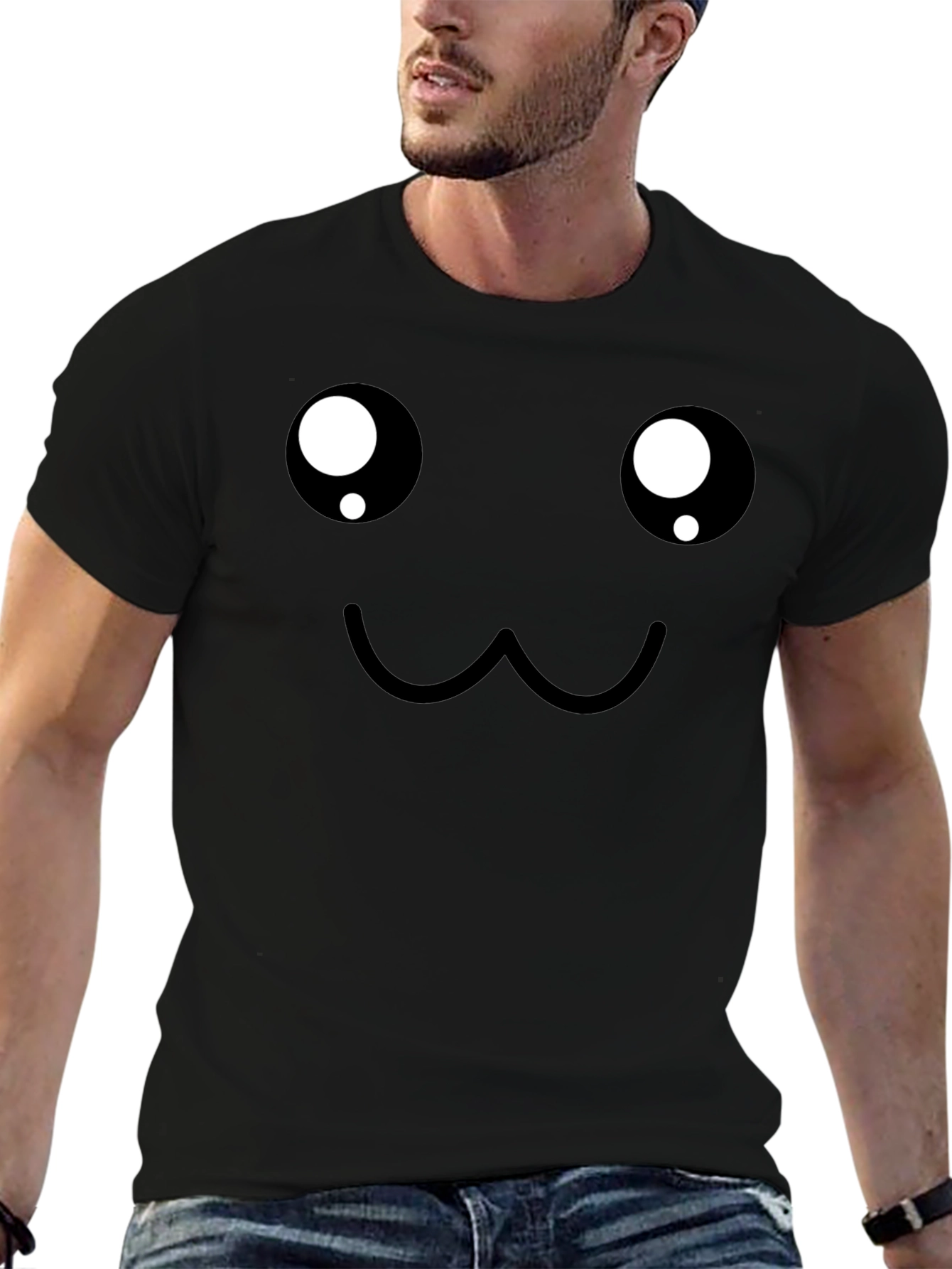 Cute Face Graphic Black T-Shirt
