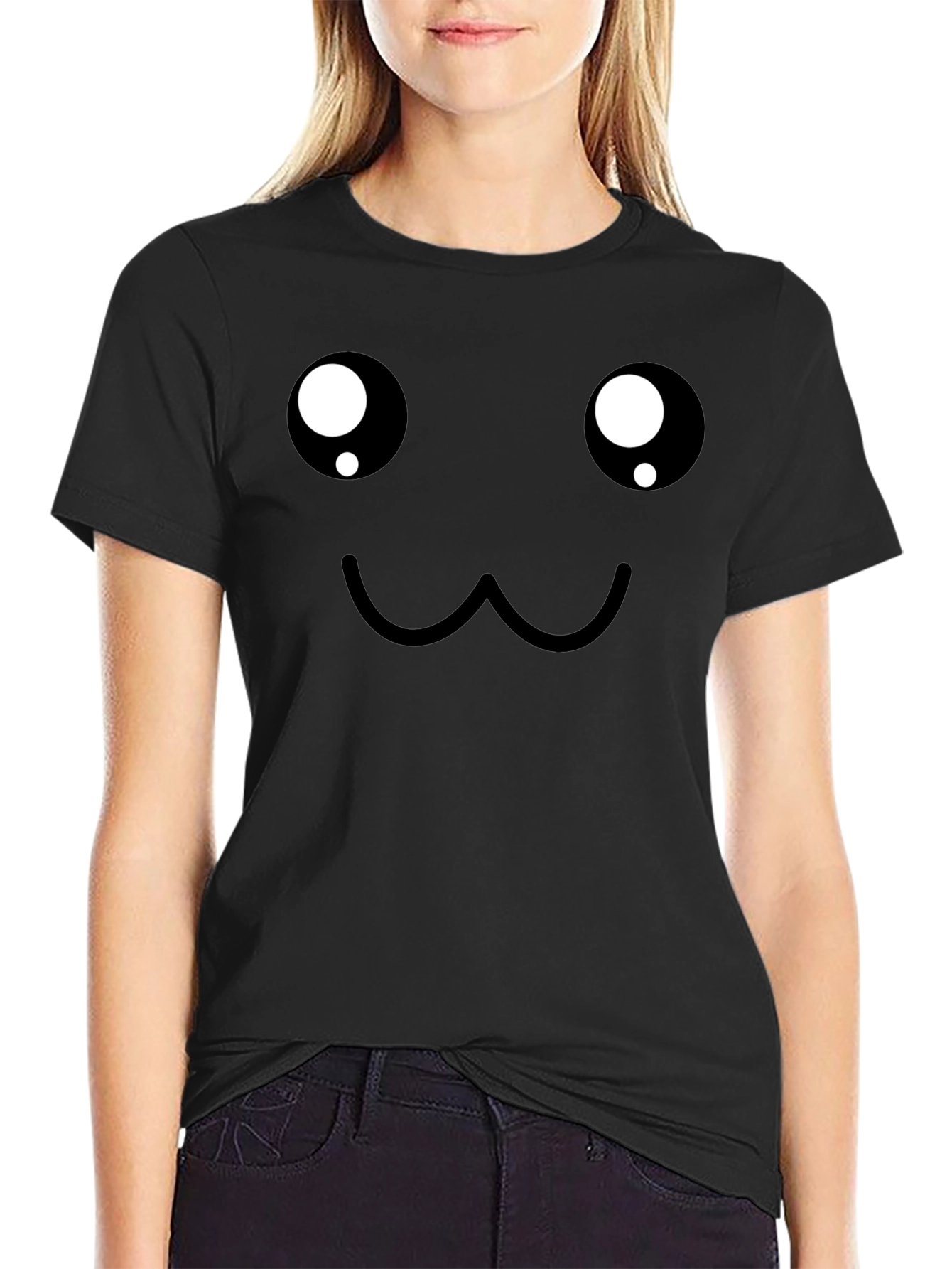 Cute Face Graphic Black T-Shirt