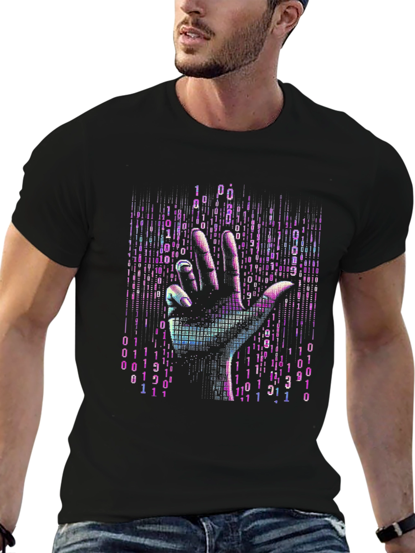 Binary Code Hand T-Shirt - Unique Tech Style