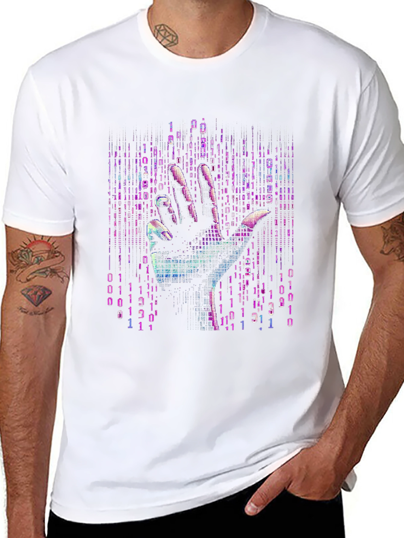 Binary Code Hand T-Shirt - Unique Tech Style