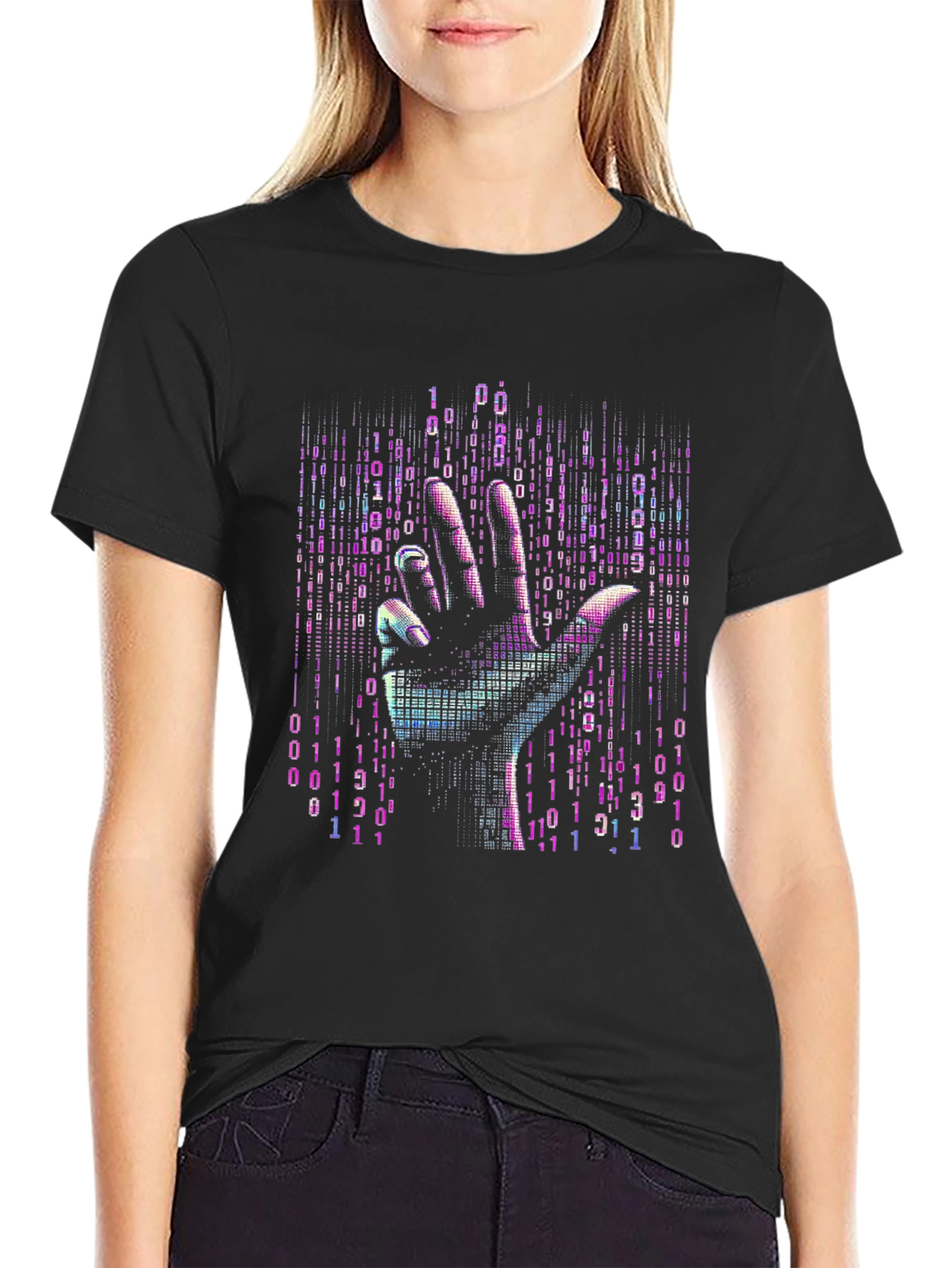 Binary Code Hand T-Shirt - Unique Tech Style
