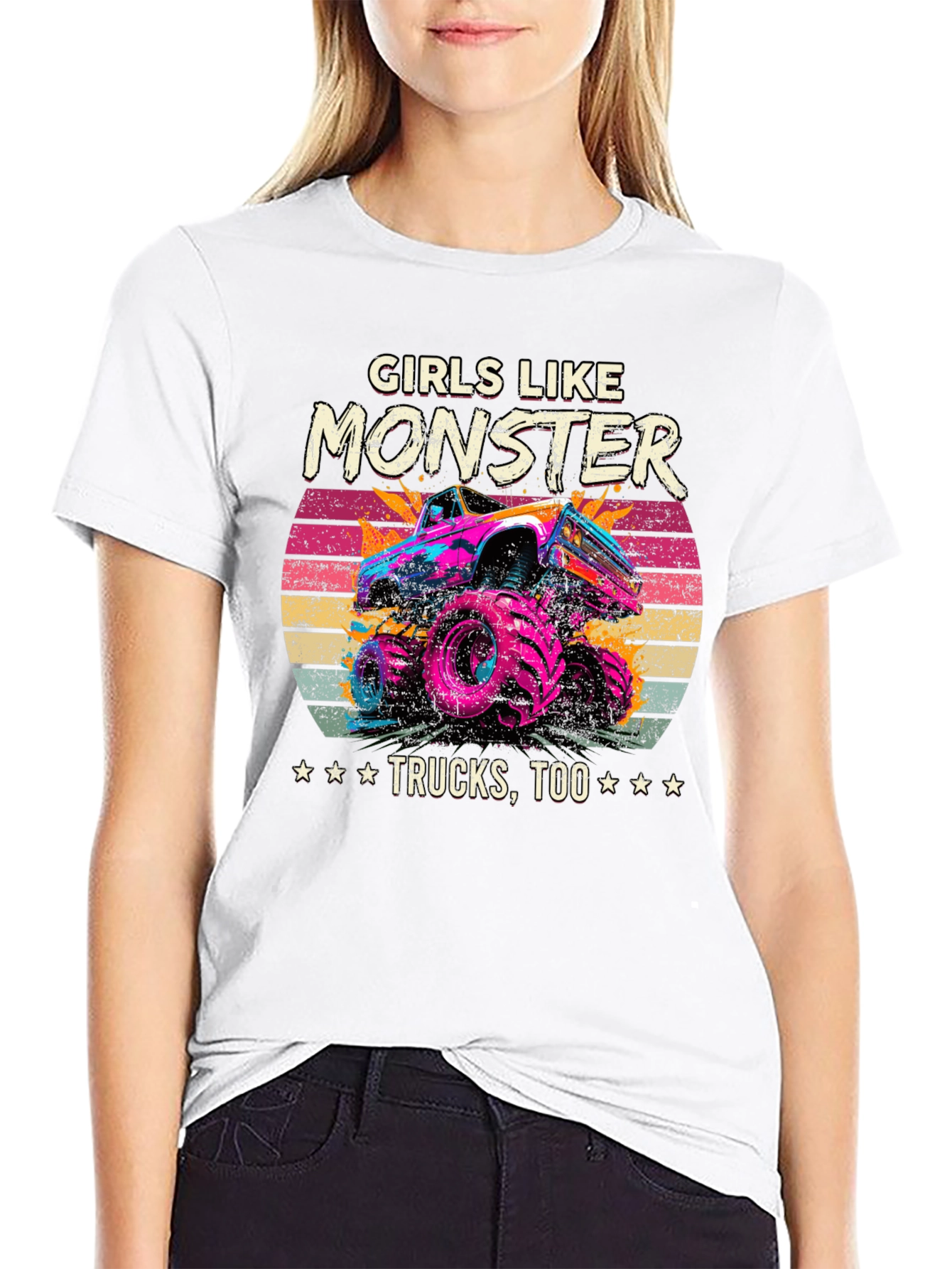 Girls Like Monster Trucks Tee - Retro Design