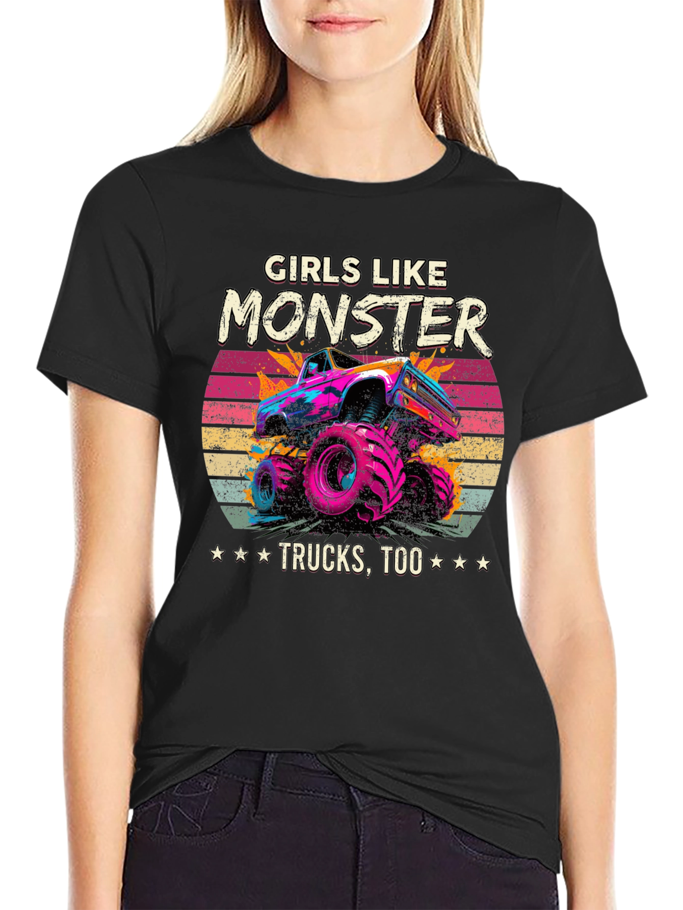 Girls Like Monster Trucks Tee - Retro Design