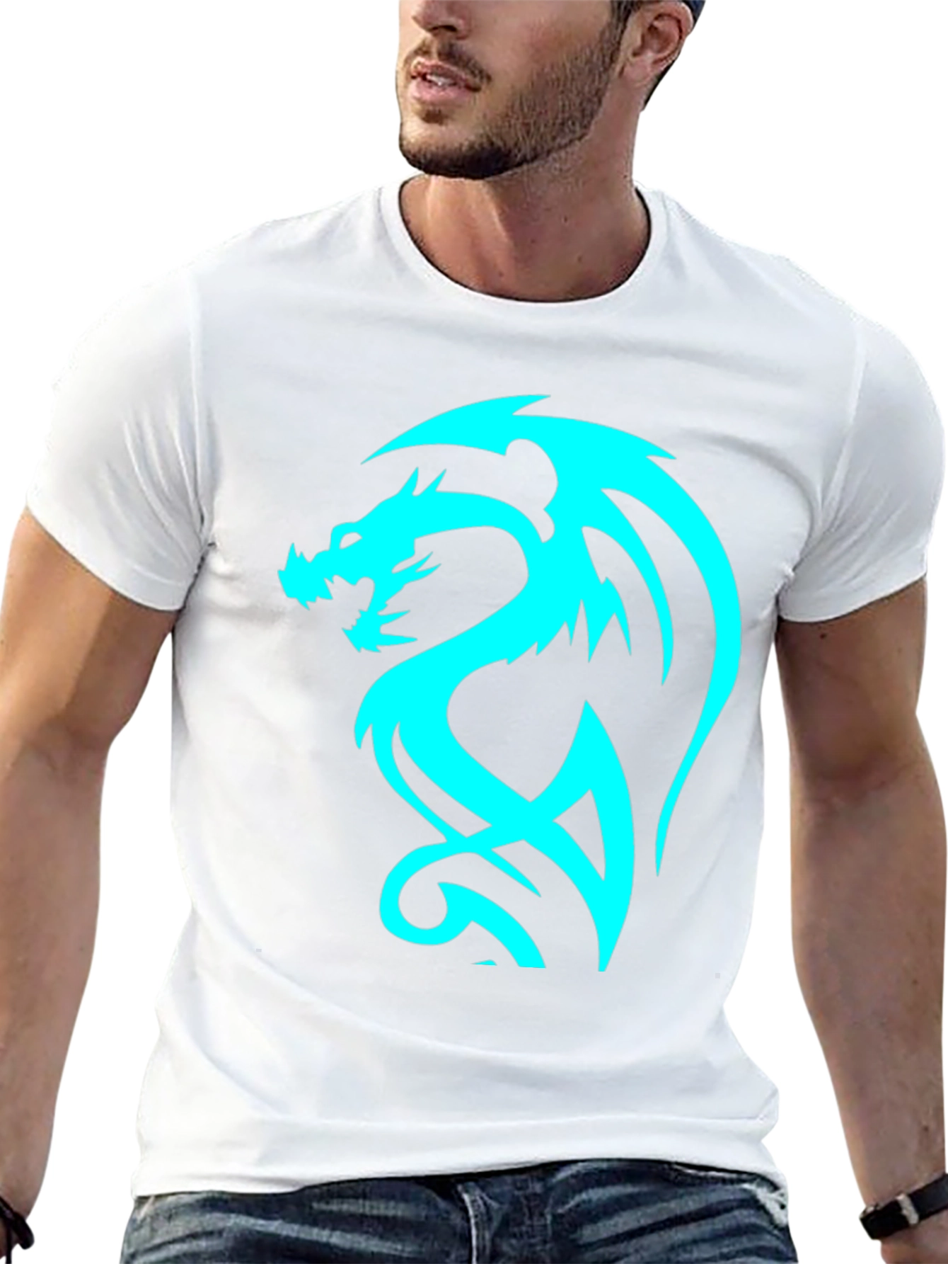 Dragon Graphic Tee - Cool Blue Print on Black