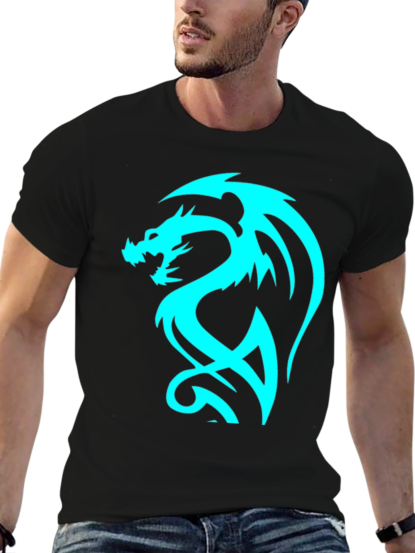 Dragon Graphic Tee - Cool Blue Print on Black