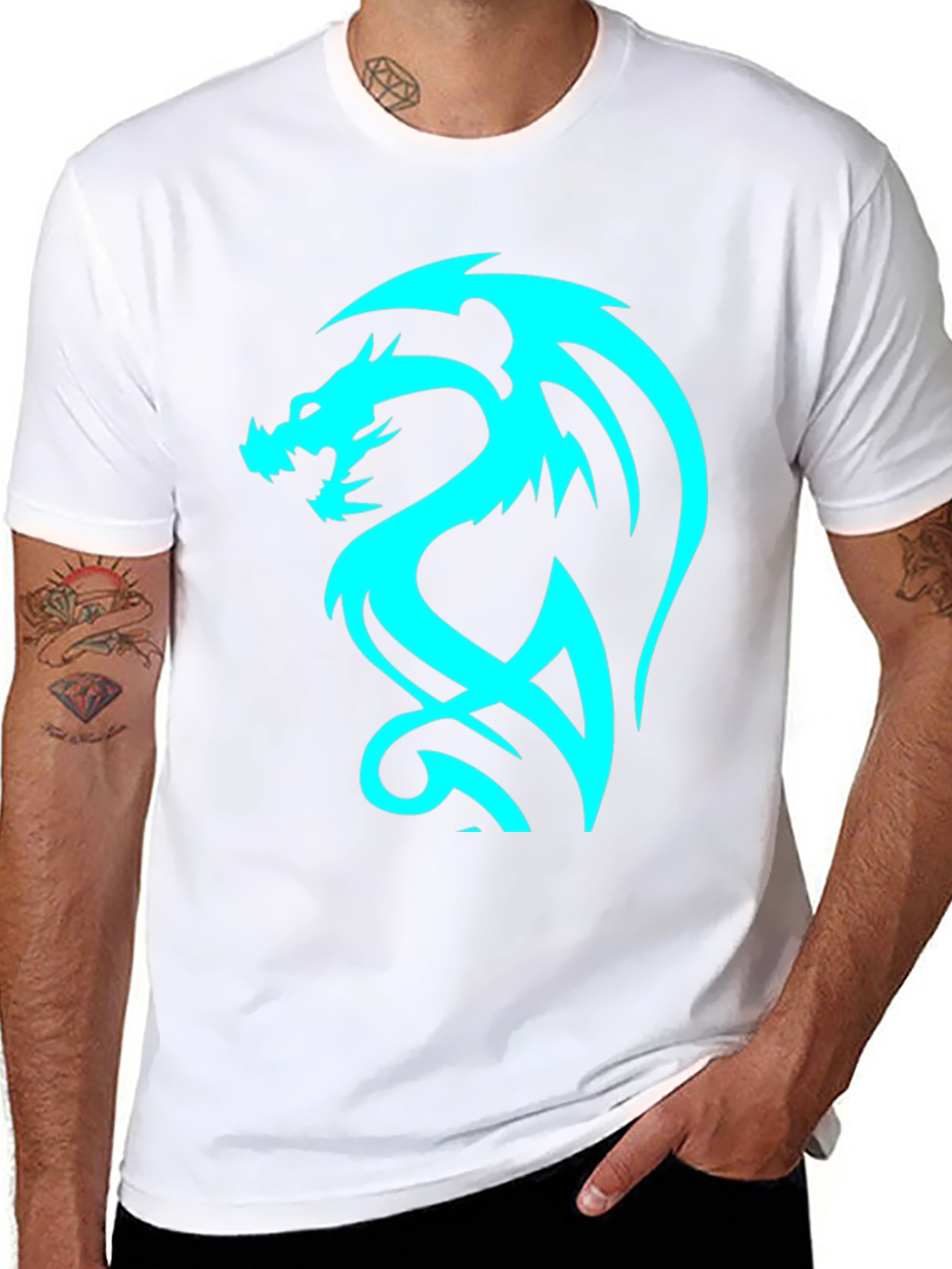 Dragon Graphic Tee - Cool Blue Print on Black