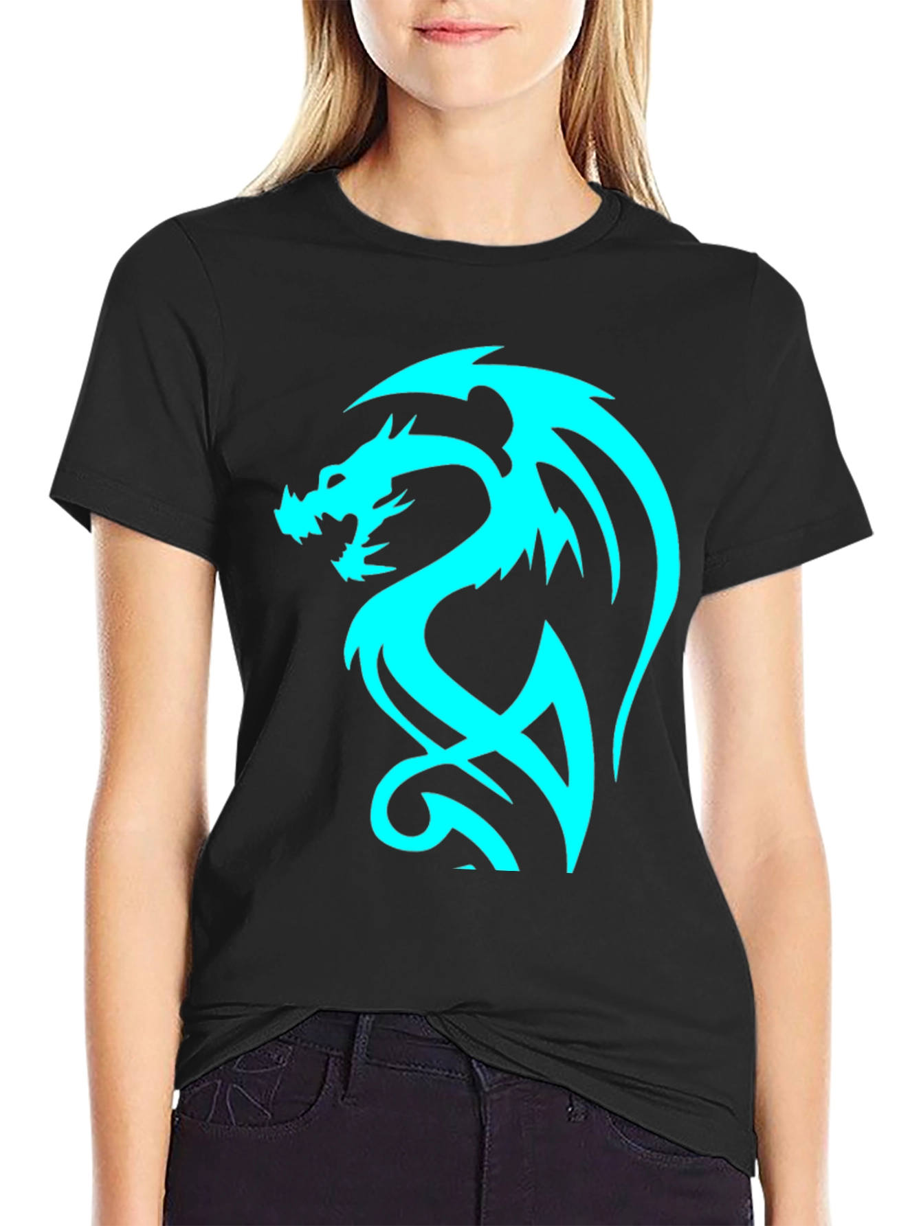 Dragon Graphic Tee - Cool Blue Print on Black