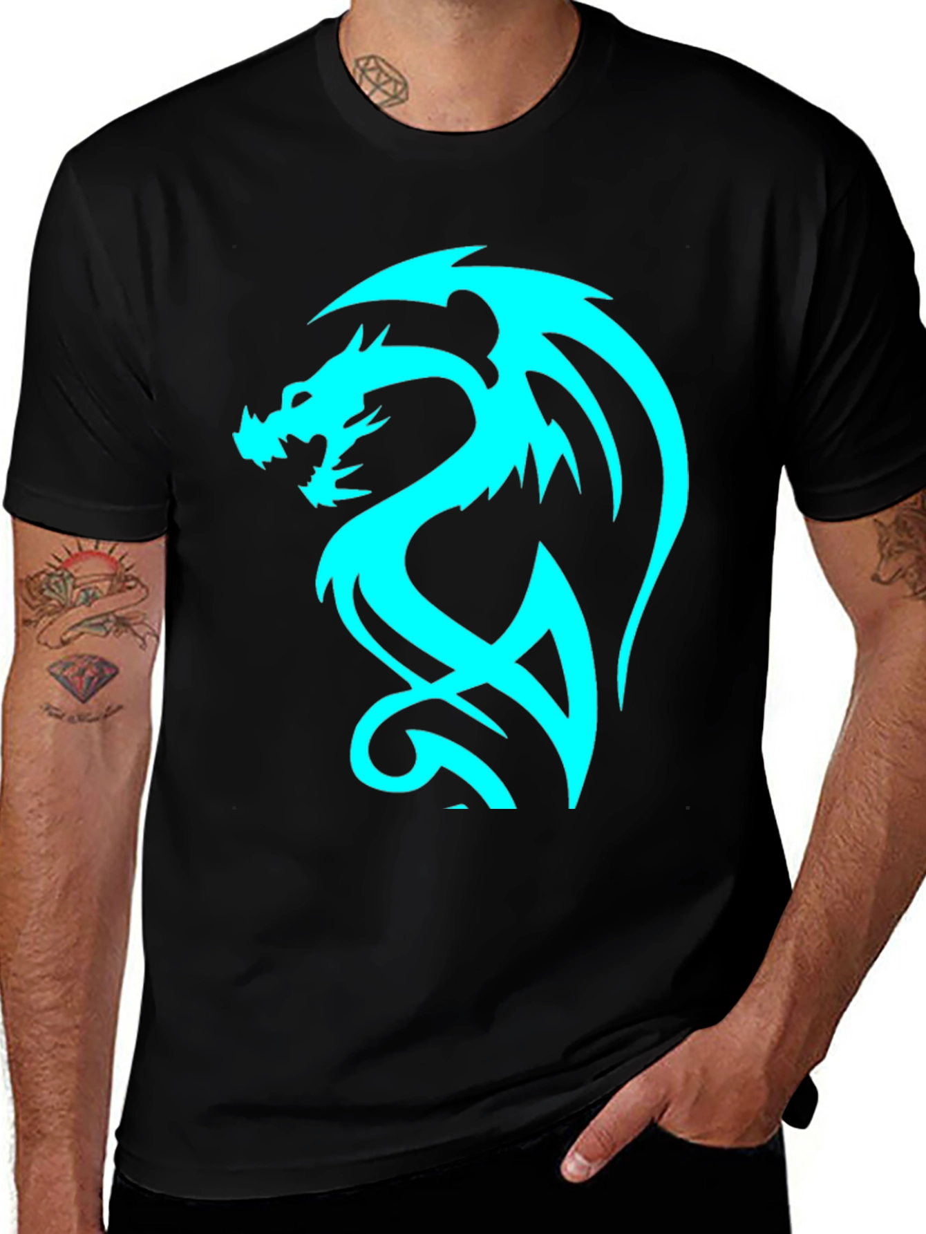 Dragon Graphic Tee - Cool Blue Print on Black