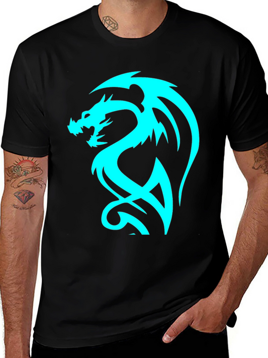 Dragon Graphic Tee - Cool Blue Print on Black