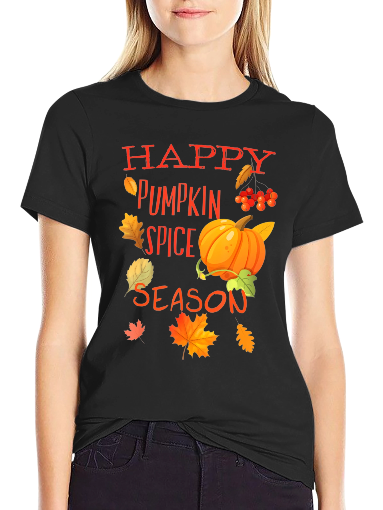 Happy Pumpkin Spice Season Graphic Tee - Black
