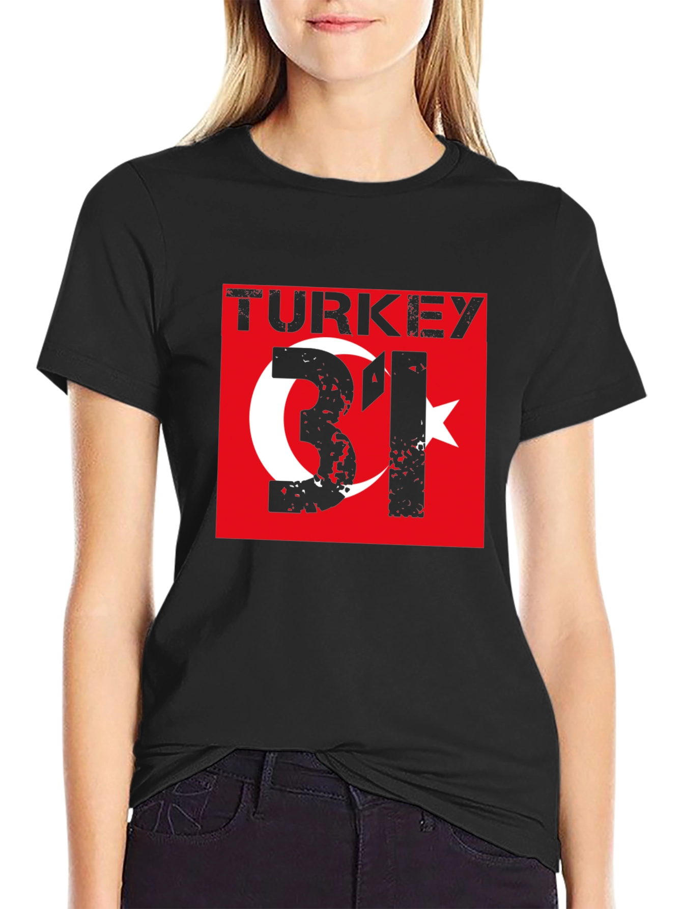 Turkey Flag Graphic T-Shirt - Distressed Style