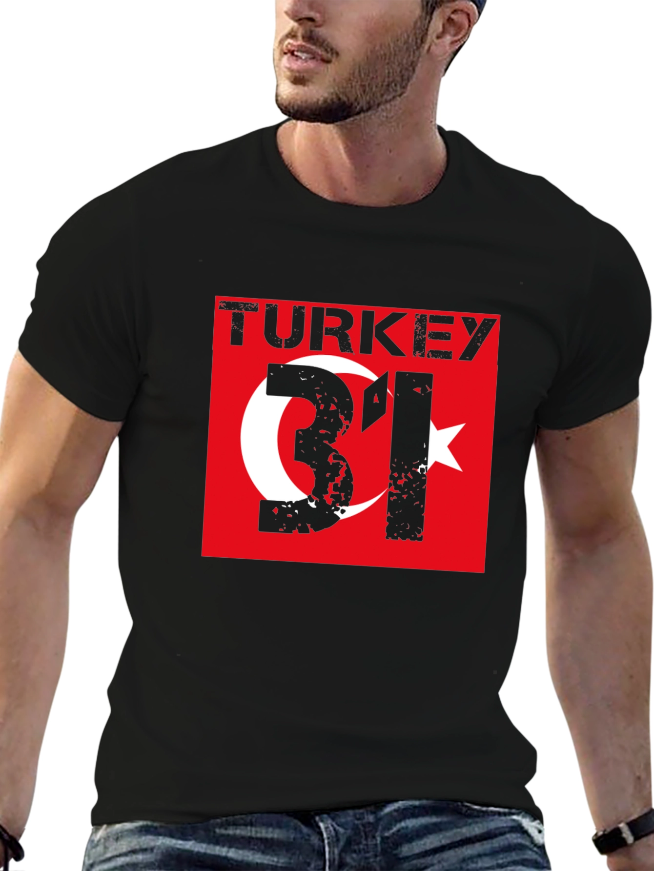 Turkey Flag Graphic T-Shirt - Distressed Style