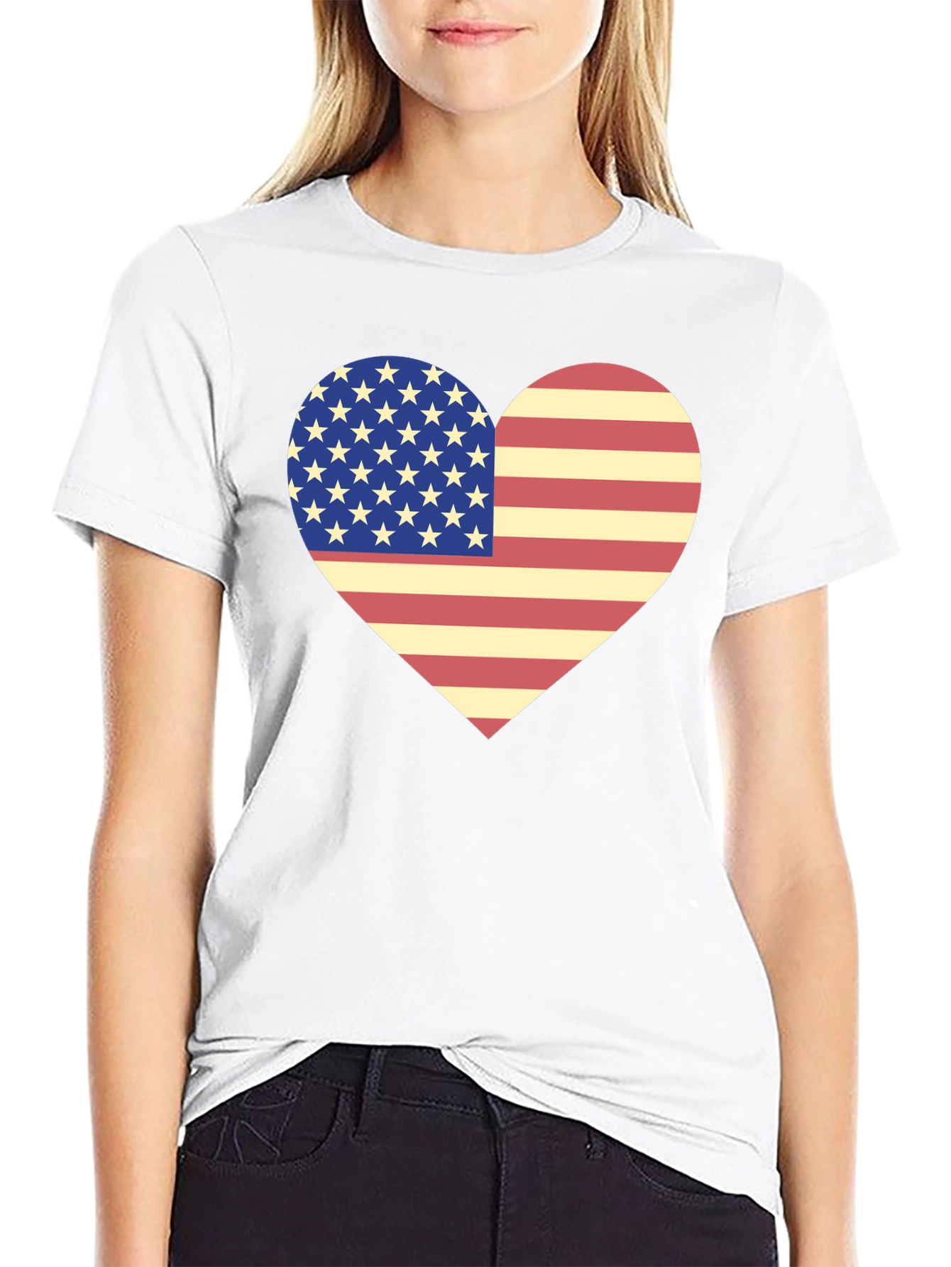 American Flag Heart T-Shirt Patriotic USA Love