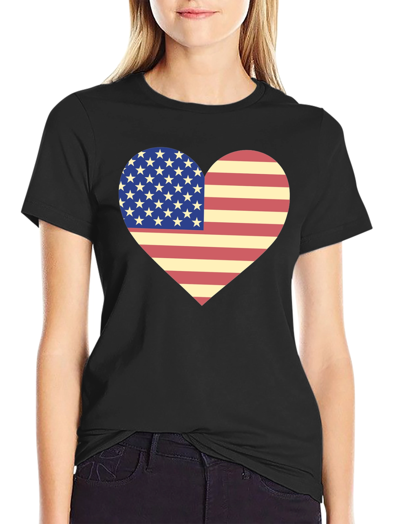 American Flag Heart T-Shirt Patriotic USA Love
