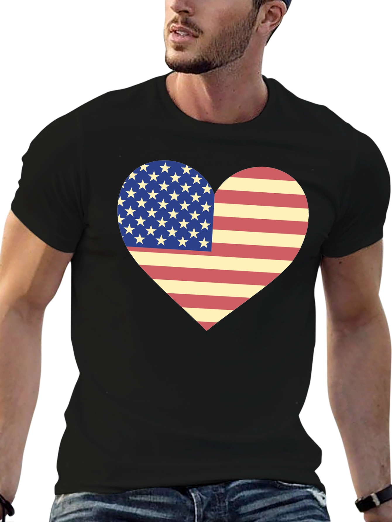 American Flag Heart T-Shirt Patriotic USA Love