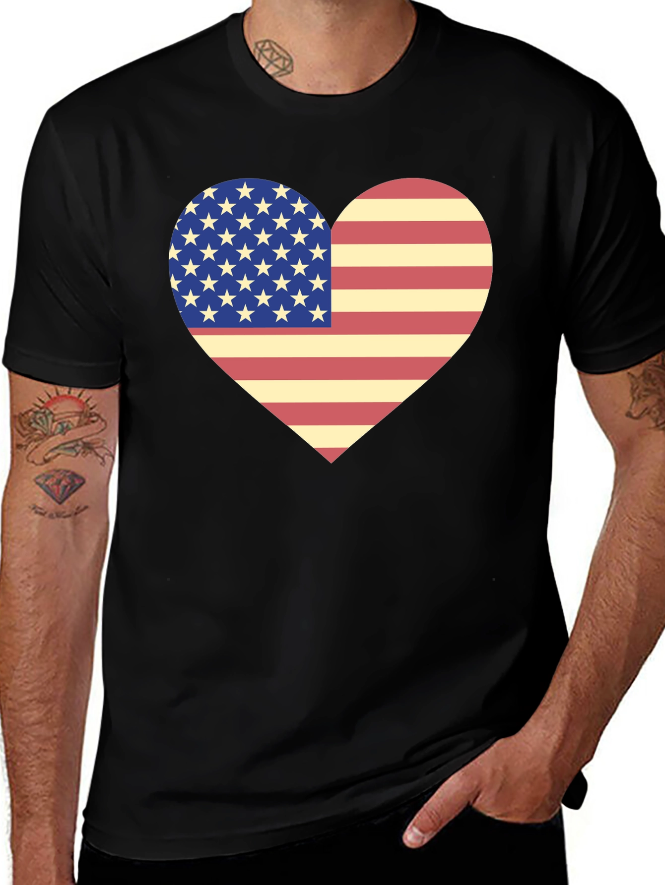 American Flag Heart T-Shirt Patriotic USA Love