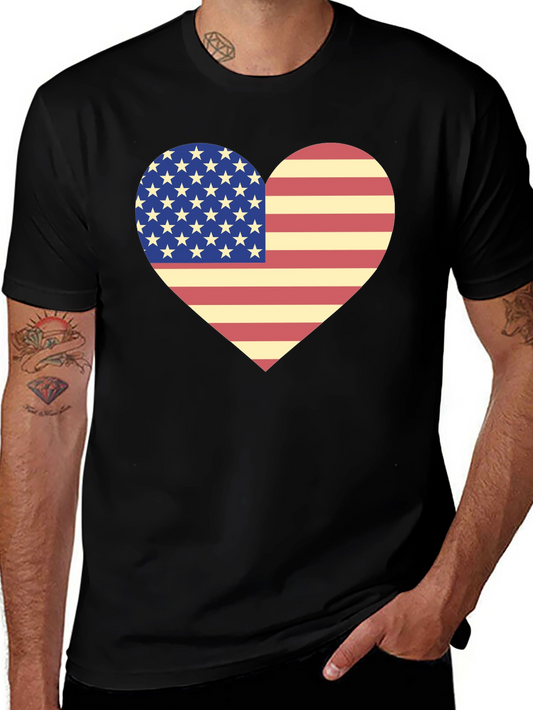 American Flag Heart T-Shirt Patriotic USA Love