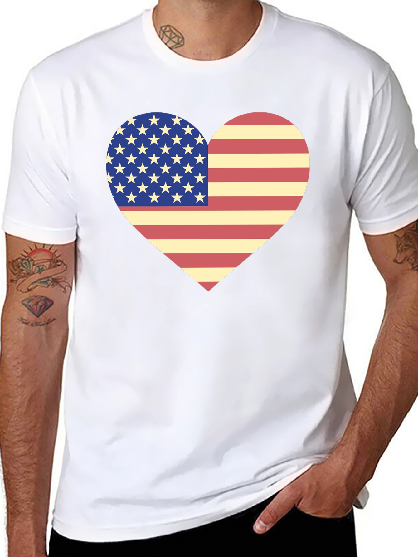 American Flag Heart T-Shirt Patriotic USA Love