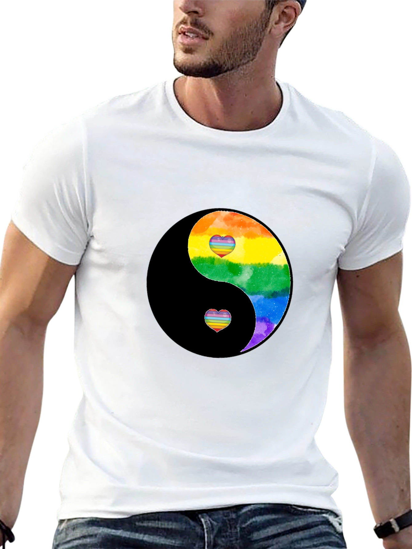 Yin Yang Rainbow Heart Graphic Tee