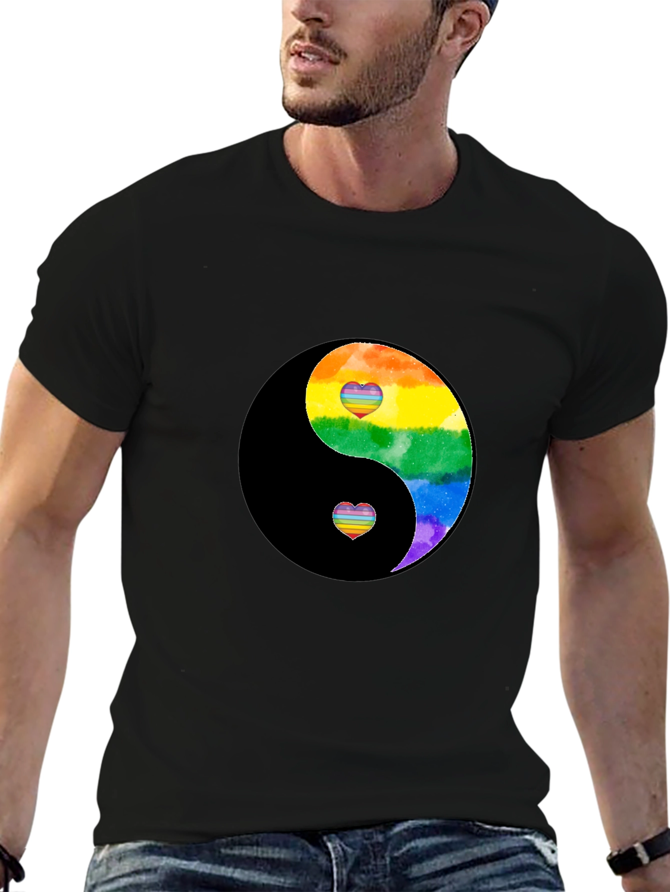 Yin Yang Rainbow Heart Graphic Tee