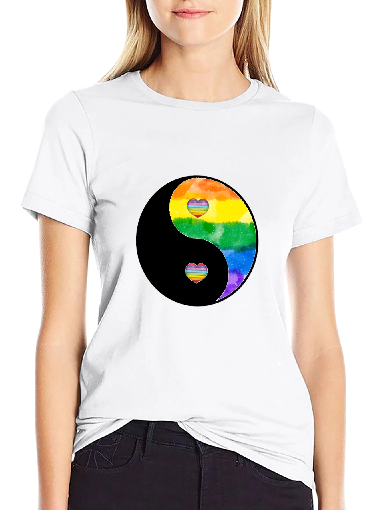 Yin Yang Rainbow Heart Graphic Tee
