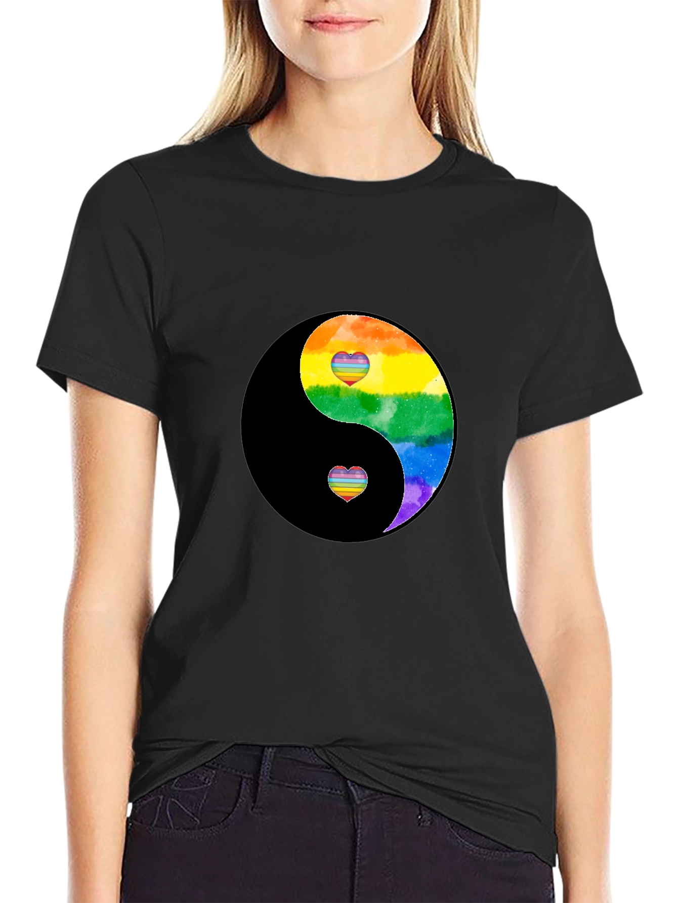Yin Yang Rainbow Heart Graphic Tee