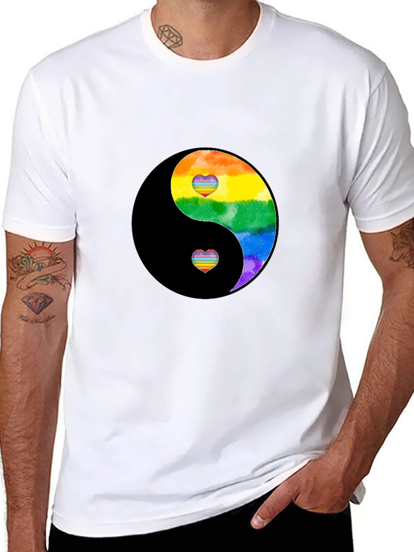 Yin Yang Rainbow Heart Graphic Tee