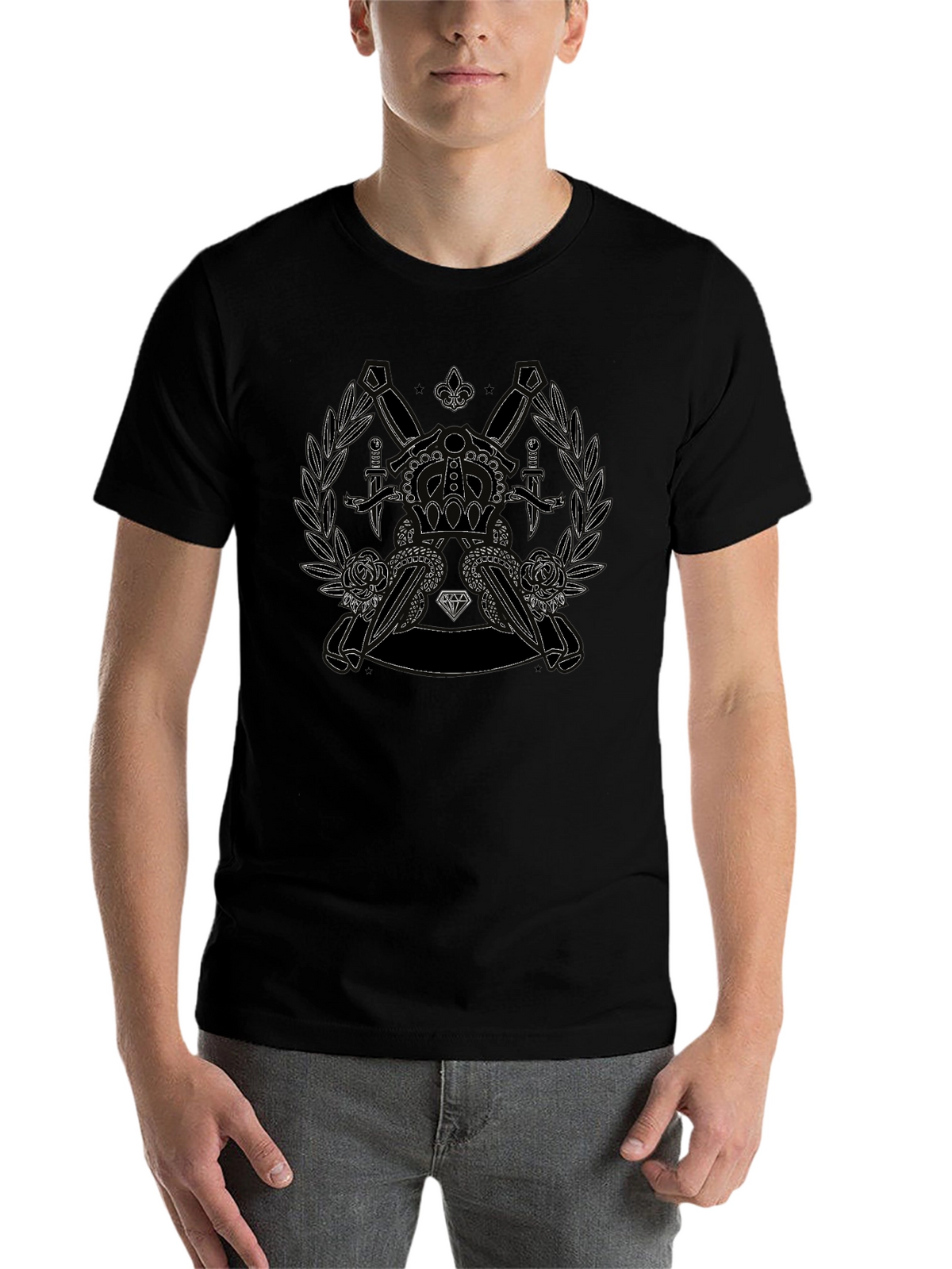 Crown Dagger Rose Graphic Tee - Classic Black