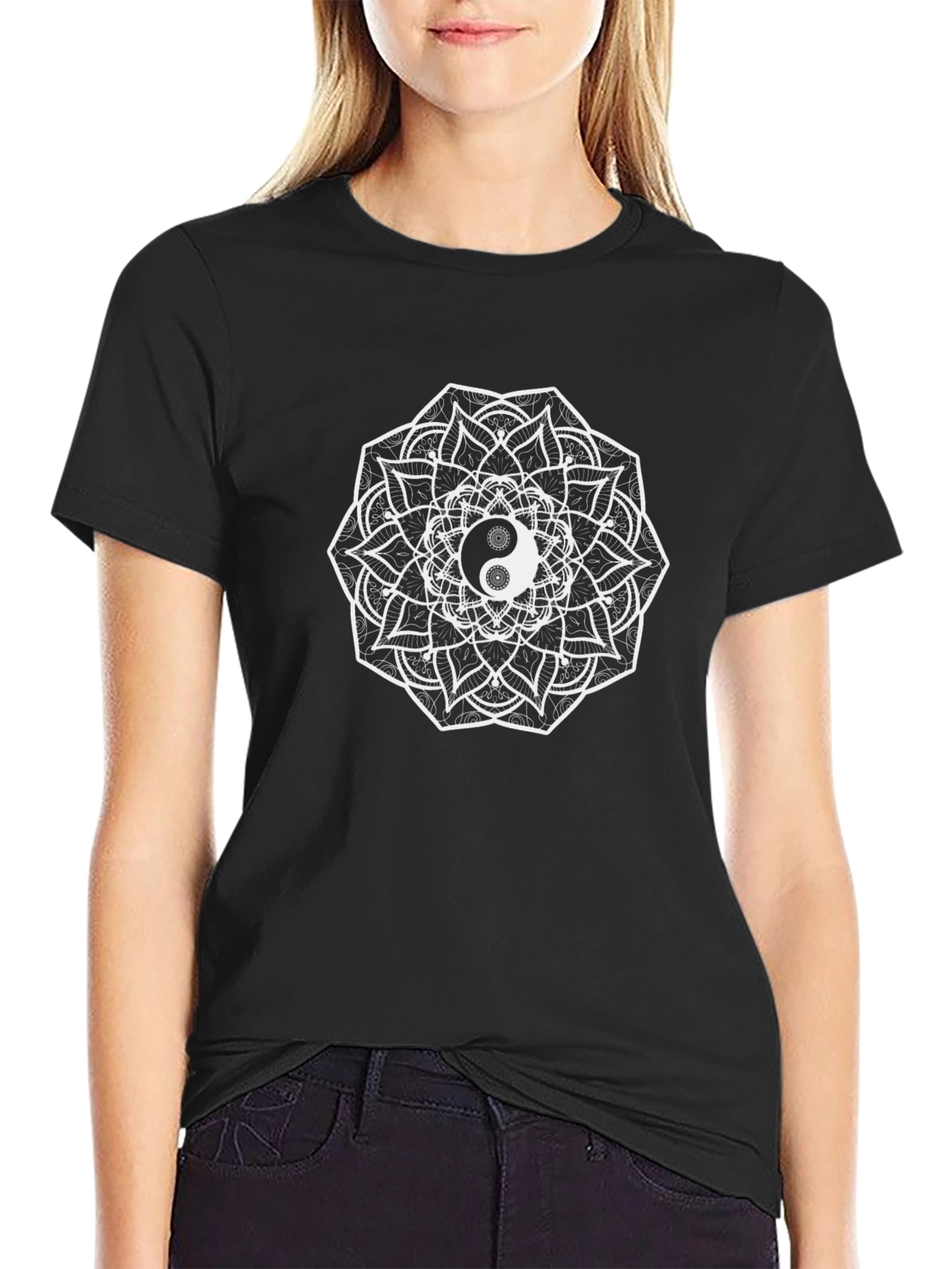 Yin Yang Mandala Graphic Tee - Unisex Black T-Shirt
