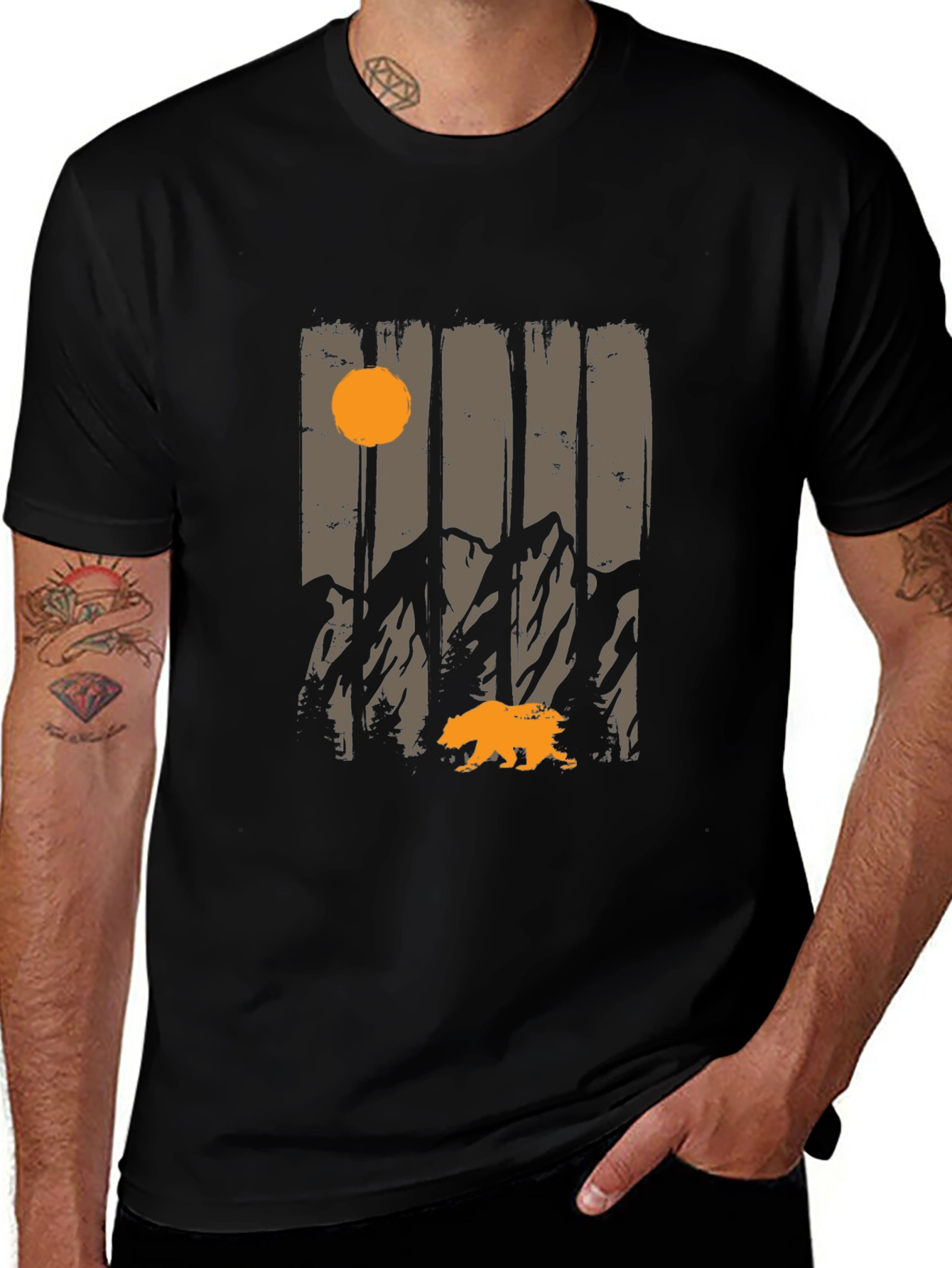 Nature Bear Graphic Tee - Mens Black T-Shirt